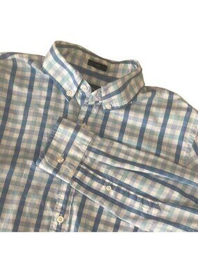 J Crew Blue and White Checked Long Sleeves Button Down Slim Shirt Size Small